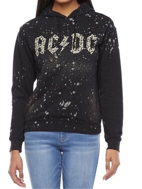 AC/DC Cheetah Logo Bleached Splatter Hoodie Large